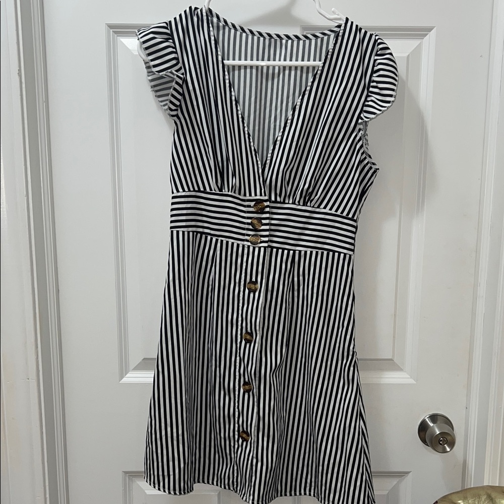 SHEIN Black & White Striped V-Neck Mini Dress